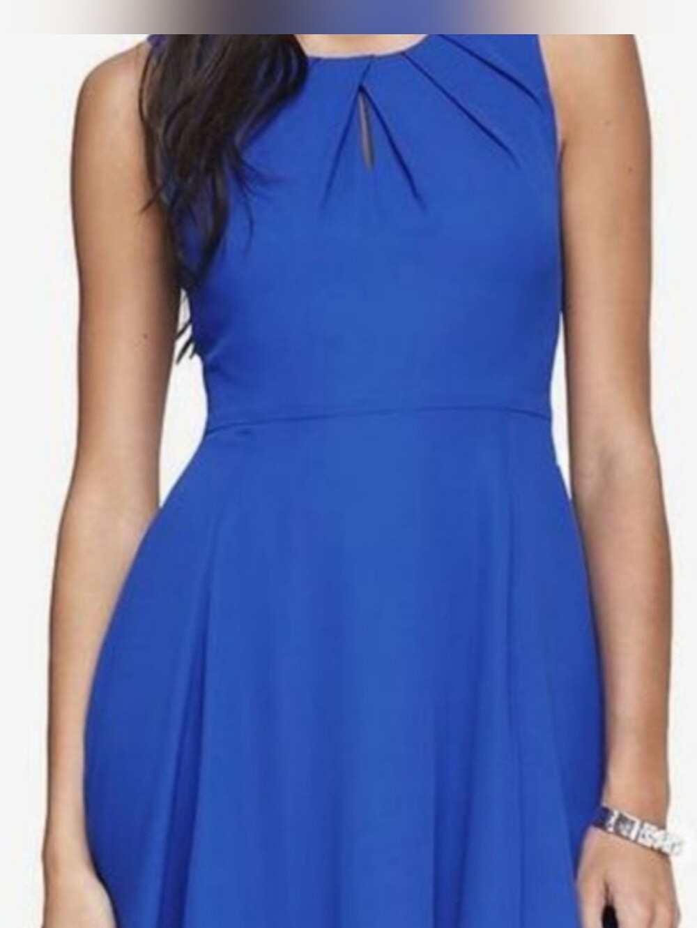 Express Sleeveless Royal Blue Fit-and-Flare Dress Keyhole Womens Size 0 - Picture 3 of 8